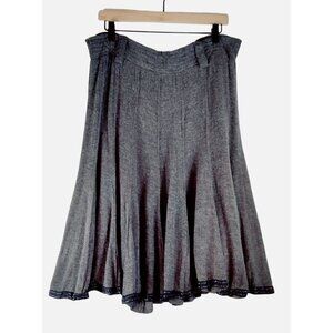 Flared Skit Grey by Linea Domani Faux Wool Black Trim Hem Lined Classic Office